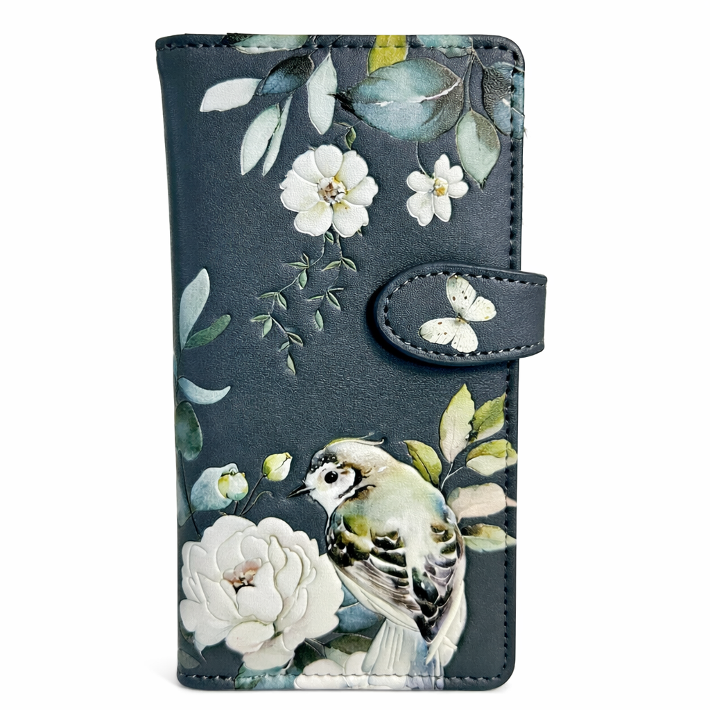 Mésange huppée et fleurs - portefeuille femme