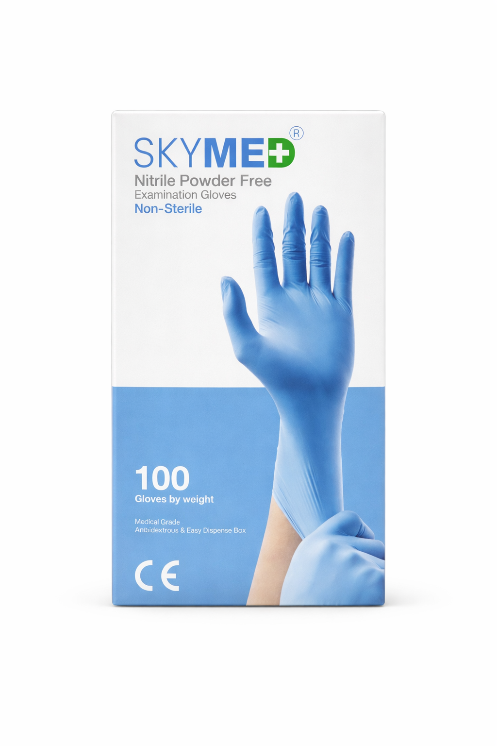 Gants Moyen / MEDIUM bleus en nitrile - Skymed non poudrés et non stériles (boite de 100)