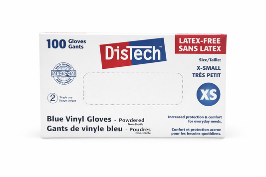 Gants Très petits XSMALL vinyle bleu - Distech poudrés non stérile (boite de 100)