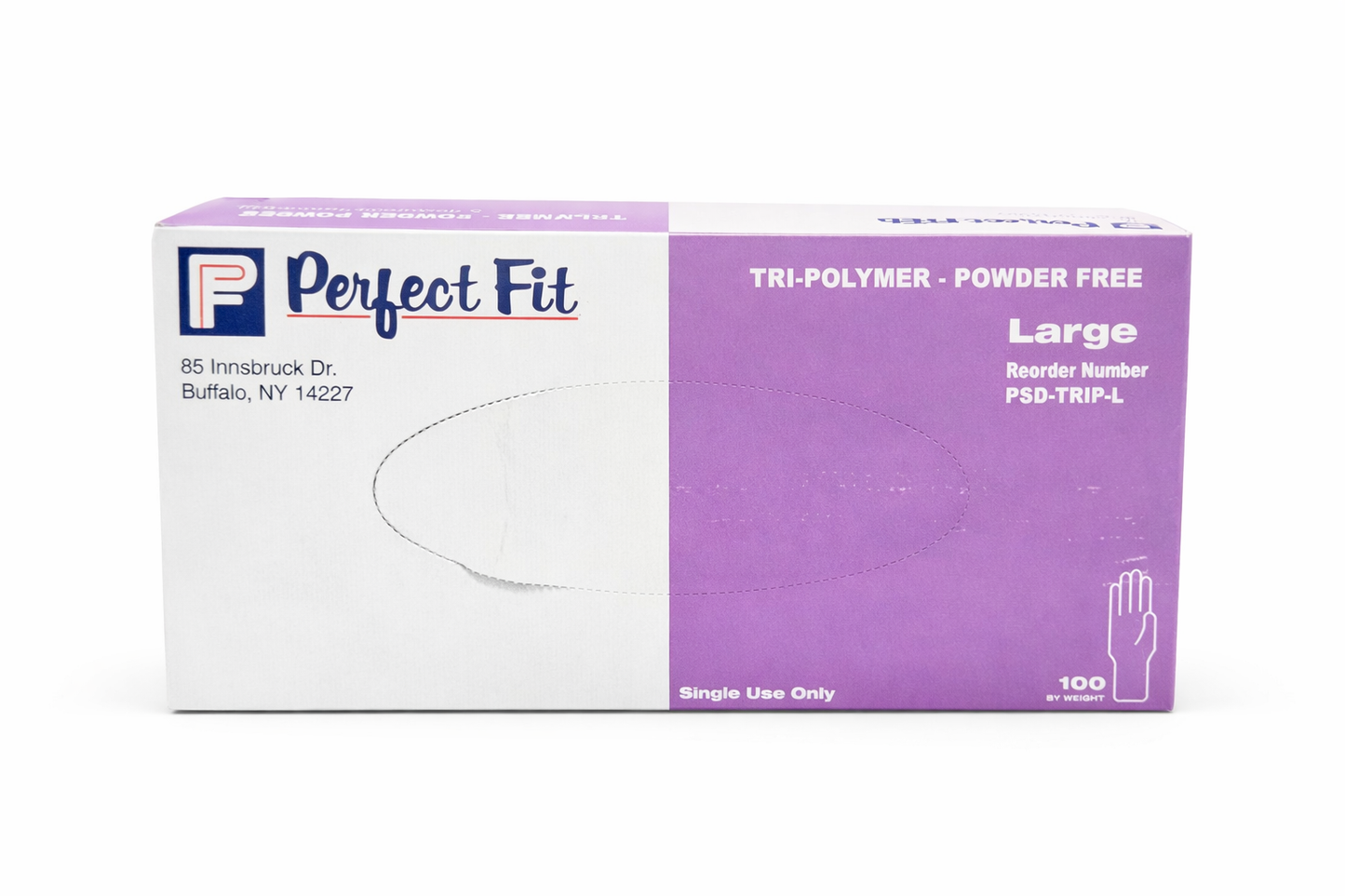 Gants LARGE tri-polymère lilas - Perfect Fit non poudrés et non stériles (boite de 100)