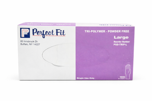 Gants LARGE tri-polymère lilas - Perfect Fit non poudrés et non stériles (boite de 100)