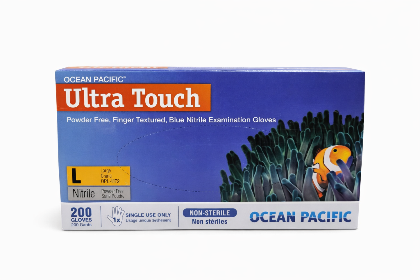 Gants LARGE bleus en nitrile - Ultra Touch boite de 200