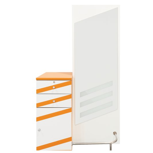 Poste de travail orange et blanc 2 côtés avec miroir