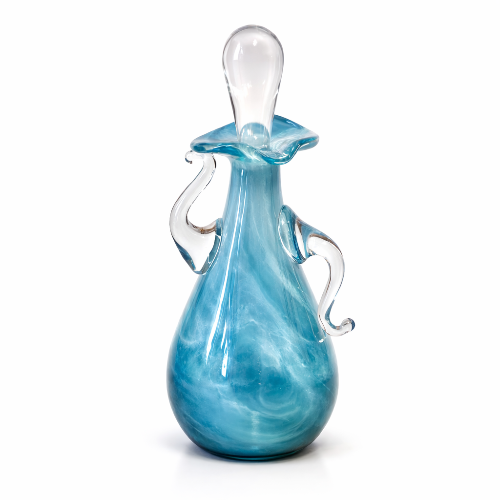 Parfumeuse turquoise , ombrée blanche - verre soufflé