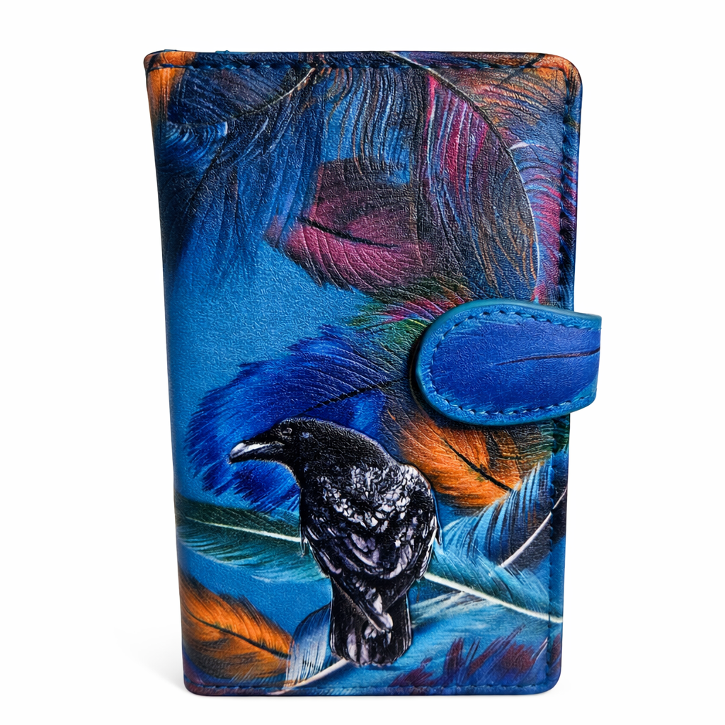 Corbeau et plumes de couleurs - portefeuille femme