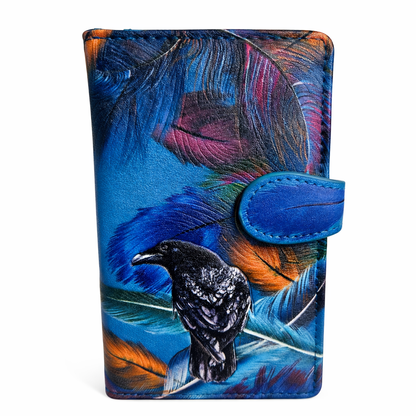 Corbeau et plumes de couleurs - portefeuille femme